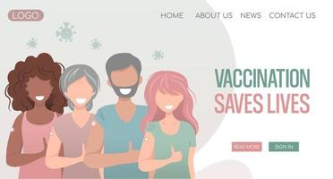 covid vaccinationskoncept för immunitetshälsa. vaccinerade människor av olika åldrar, raser, manliga och kvinnliga, internationella, multietniska, multietniska. sjukvård, coronavirus. webbbanner vektor