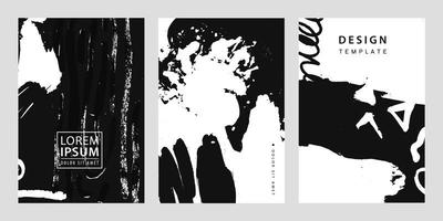 vektorset mit trendigen covern, bannervorlagen. Grunge-Kunst schwarz-weiß, Pinsel, Tinte Flyer, Booklet-Design. Verwendung für Poster, Karten, Einladungen, Plakate, Broschüren vektor