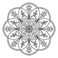 Umriss-Mandala. dekorative runde gekritzelblume lokalisiert auf weißem hintergrund. geometrisches Kreiselement. vektor