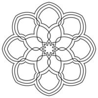 dekorative runde gekritzelblume lokalisiert auf weißem hintergrund. Schwarzes Umriss-Mandala. geometrisches Kreiselement. vektor