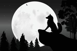 süße Wolfs- und Mondsilhouette vektor