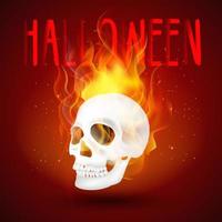 Halloween-Hintergrund menschlicher Schädel im Feuer. Vektor