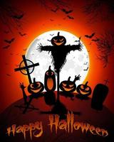 Halloween Grab auf Vollmond Hintergrund Kürbisse Teufel Hand und Fledermäuse vektor