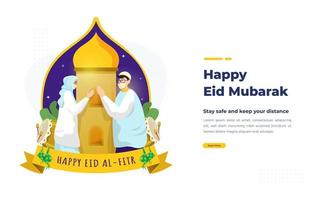 glad eid al-fitr mubarak illustration för hälsningar koncept vektor