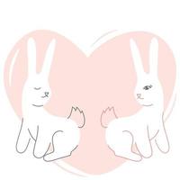 ett par vita kaniner på en rosa hjärtabakgrund vektor