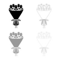 Blumenstrauß Blumenstrauß vorhanden Konzept Blumenstrauß aus Rose Blume Symbol Umriss Set schwarz grau Farbe Vektor-illustration Flat Style Image vektor