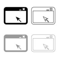 fönster ansökan med pil webbläsare koncept webbsida ikon disposition uppsättning svart grå färg vektor illustration platt stil bild