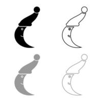 lächelnder Mond mit Schlummertrunk-Symbol Umriss Set schwarz grau Farbe Vektor-illustration Flat Style Image vektor