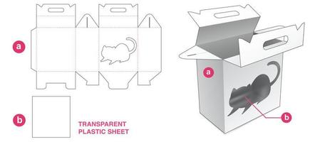 Karton-Griffschachtel mit Katzenfenster und Kunststoff-Stanzschablone vektor