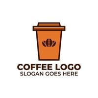 kaffe säljare logotyp mall. en kaffekoppsformad logotyp med en bild av kaffebönor på koppen. vektor