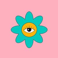 süße Blume mit Auge im Retro-Stil. psychedelisch, vintage vektor