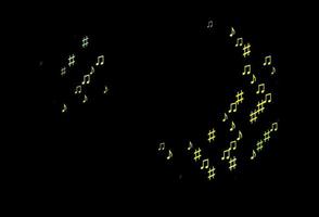 mörkgrön, gul vektormall med musikaliska symboler. vektor