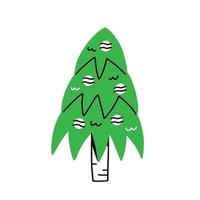 grüner Weihnachtsbaum mit Weihnachtskugeln im einfachen linearen Cartoon-Doodle-Stil. Vektor-Illustration frohes neues Jahr und frohe Weihnachten. vektor