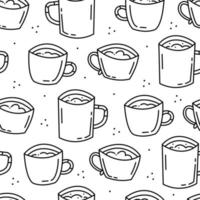 handgezeichnetes nahtloses Muster mit verschiedenen Schwarz-Weiß-Tassen mit Kaffee oder Tee im Doodle-Stil. Vektor-Illustration. für Verpackungsdesign, Tapeten. vektor