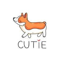 süßer Corgi-Hund im Doodle-Stil mit der Aufschrift Cutie. Vektor-Illustration. vektor