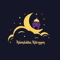 ramadan kareem illustration med halvmåne och moské koncept. platt design tecknad stil vektor