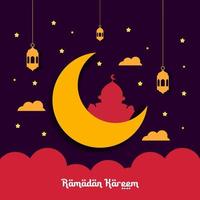 ramadan kareem illustration mit halbmond und moscheekonzept. Cartoon-Stil im flachen Design vektor