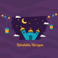 ramadan kareem illustration mit halbmond, moschee und laternenkonzept. Cartoon-Stil im flachen Design vektor