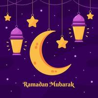 ramadan kareem illustration mit halbmond und laternenkonzept. Cartoon-Stil im flachen Design vektor