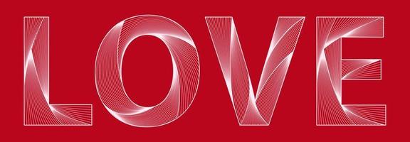 Vektor dekorative Inschrift Liebe auf rotem Hintergrund. Webfäden. Valentinstag