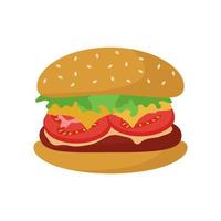 Hamburger ist ein traditionelles Sandwich mit Kotelett, Brötchen, Tomate, Salat, Käse für das Konzept von Fast Food. Vektorillustration für Design oder Dekoration. vektor