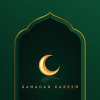 vektor illustration av ramadan kareem hälsningar design med mihrab och reflekterande halvmåne på grön bakgrund. arabesk dörrform med ramadan kareem kalligrafi