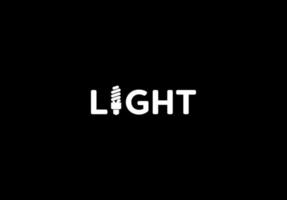 Vektor isoliert weißer Lichttext mit sparsamer Glühbirne auf dunklem Hintergrund