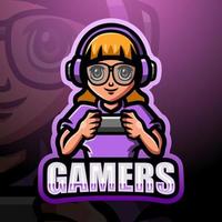 gamer girl maskottchen esport logo design vektor