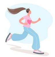 vacker flicka är engagerad i sport. illustration av flicka jogging. konceptet med en hälsosam livsstil vektor