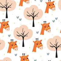 nahtlose musterhandzeichnung cartoon giraffe und baum. für Kinder Tapeten, Stoffdruck, Textil, Geschenkpapier vektor