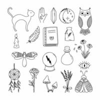 Reihe von magischen Symbolen im Doodle-Stil. Illustration für Halloween. Magie und Alchemie. vektor