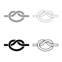 Knoten Seil gebunden Knoten beitreten Konzept Schlinge Symbol Umriss Set schwarz grau Farbe Vektor Illustration Flat Style Image