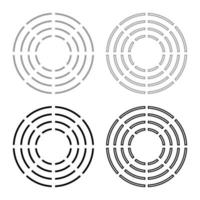 Keramikheizung Symboltyp Kochflächen Zeichen Utensil Zieltafel Symbol Umriss Set schwarz grau Farbe Vektor Illustration Flat Style Image