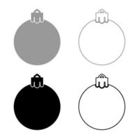 Silvester Ball Weihnachten Kugel Spielzeug Set Symbol grau schwarz Farbe Vektor Illustration Bild flach Stil solide Füllung Umriss Konturlinie dünn