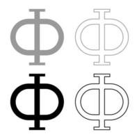 Phi griechisches Symbol Großbuchstabe Großbuchstaben Schriftart Symbol Umriss Set schwarz grau Farbe Vektor Illustration Flat Style Image