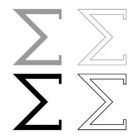 sigma grekisk symbol versal versaler teckensnitt ikon konturuppsättning svart grå färg vektorillustration platt stilbild vektor