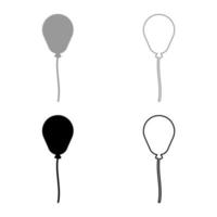 ballon airball mit schnur seil aufblasbare helium set symbol grau schwarz farbe vektor illustration bild flach stil solide füllung umriss konturlinie dünn