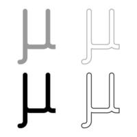 mu griechisches Symbol Kleinbuchstabe Kleinbuchstaben Schriftart Symbol Umriss Set schwarz grau Farbe Vektor Illustration Flat Style Image