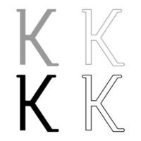 kappa griechisches symbol kleiner buchstabe kleinbuchstaben schriftsymbol umriss set schwarz graue farbe vektor illustration flachen stil bild