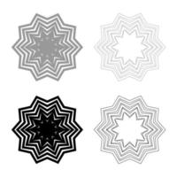 abstraktes Blumenmuster Symbol Umriss Set schwarz grau Farbe Vektor Illustration Flat Style Image