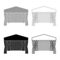 Pavillon zum Einkaufen Business Zelt Festzelt für Werbung Icon Outline Set schwarz grau Farbe Vektor Illustration Flat Style Image