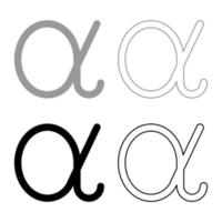 Alpha griechisches Symbol Kleinbuchstabe Kleinbuchstaben Schriftart Symbol Umriss Set schwarz grau Farbe Vektor Illustration Flat Style Image