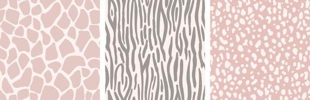 Tierhaut-Vektormuster. handgezeichnete Tierdrucke. Giraffenmuster, Zebramuster, Dalmatinermuster. nahtlose abstrakte Hintergründe und Texturen mit handgemalten Pinselstrichen.