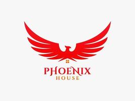 elegant stiliserad phoenix och ett hus. denna logotyp är mycket lämplig för fastigheter, bygglogotyper. vektor