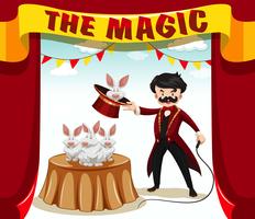Zaubershow mit Zauberer und Hasen vektor