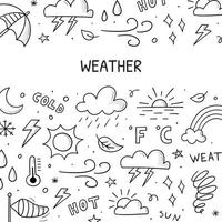 handritad uppsättning väderobjekt och element. illustration i doodle skiss stil för banner, ram, affisch design. vektor