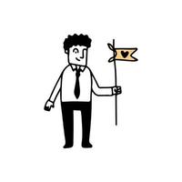 illustration av en affärsman som håller flaggan med kärlekstecken, handritad vektorillustration doodle stil vektor