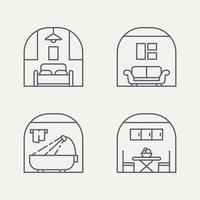 uppsättning möbler minimalistisk linjekonst logotyp ikon vektor