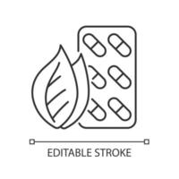 Lineares Symbol für Kräuterergänzungen. Phytomedizin. botanische Produkte. natürliche Nahrungsergänzungsmittel. dünne linie anpassbare illustration. Kontursymbol. Vektor isoliert Umrisszeichnung. editierbarer Strich