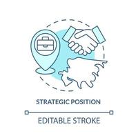 Symbol für das türkisfarbene Konzept der strategischen Position. günstige lage abstrakte idee dünne linie illustration. isolierte Umrisszeichnung. editierbarer Strich. Roboto-Medium, unzählige pro-fette Schriftarten verwendet vektor